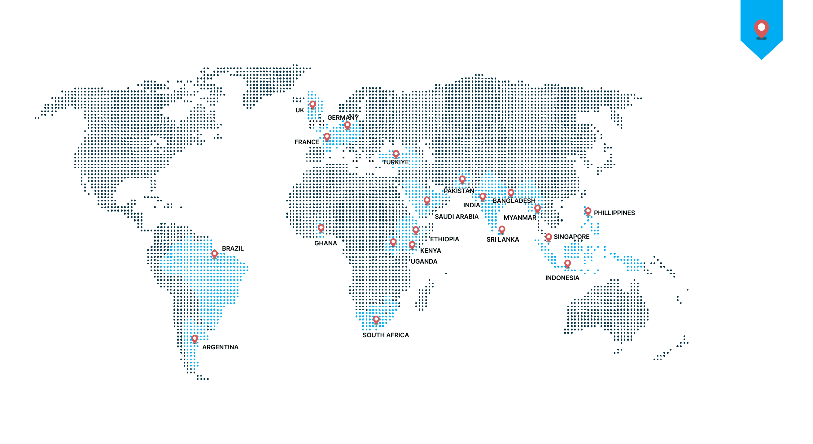 World map blue dots